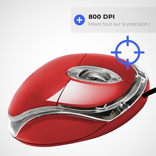 APM Optische Maus, kabelgebunden, Rot, beidhändig, Hintergrundbeleuchtung, 800 DPI, 3 Tasten, kompatibel mit PC, Mac, Laptop, 100121 Bild 4