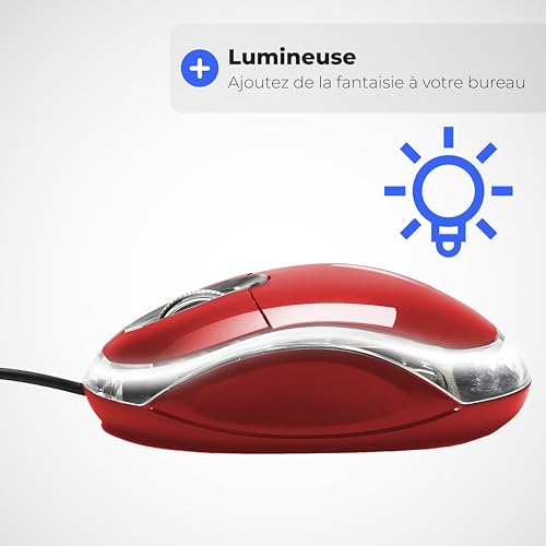 APM Optische Maus, kabelgebunden, Rot, beidhändig, Hintergrundbeleuchtung, 800 DPI, 3 Tasten, kompatibel mit PC, Mac, Laptop, 100121 Bild 5