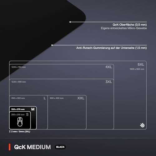 SteelSeries QcK - Gaming-Mauspad - Stoff - Gummiunterseite - Schwarz (320mm x 270mm x 2mm) Bild 5