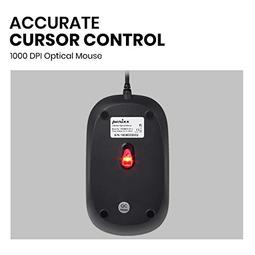 Perixx PERIMICE-201UB, schnurgebunden USB - Opitsche 3 Tasten Maus - 800 dpi - Blau beleuchtetes Scrollrad - Plug&Play - Schwarz Bild 4