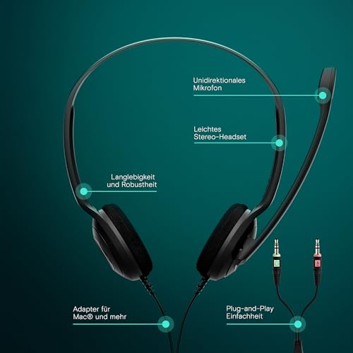 EPOS PC 3 Chat - Langlebiges On-Ear Headset PC, Kopfhörer mit Kabel, Rauschunterdrückendes Mikrofon, Einfach zu Verbinden, Stereosound, Für Online-Anrufe, -Unterricht und Gaming, Schwarz Bild 2