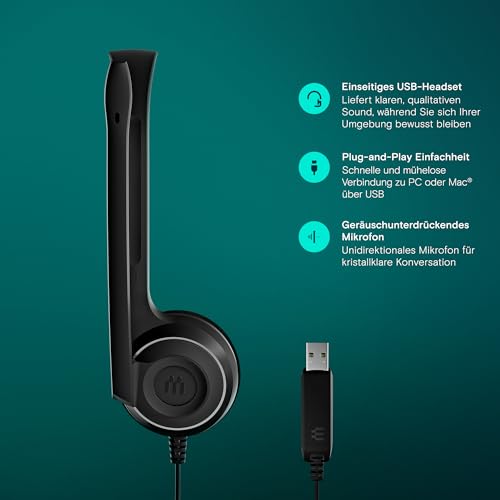 EPOS PC7 USB Mono-Headset für PC & Mac - Leichtes kabelgebundenes On-Ear-Headset, Mikrofon mit Geräuschunterdrückung, USB Plug-and-Play, Kristallklarer Klang, für Büroanrufe, Business, Online-Meetings Bild 3