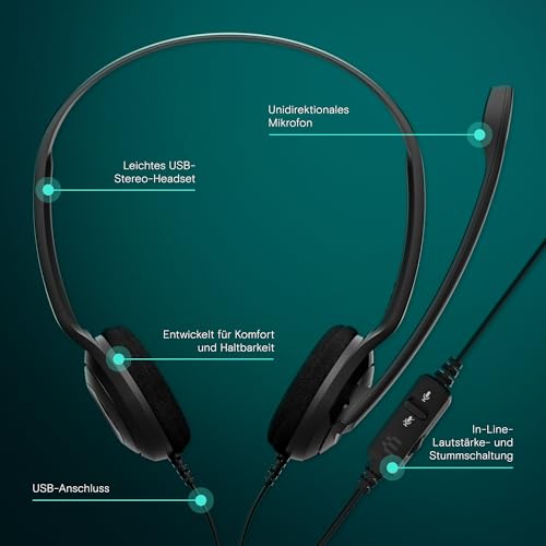 EPOS PC 8 USB On-Ear-Stereo Wired Headset mit Mikrofon, Kopfhörer mit Kabel, Inline-Lautstärke, Stummschaltung, Mikrofon-Rauschunterdrückung, Hochwertig, für Laptop, PC, Mac - Online-Anrufe Unterric Bild 3
