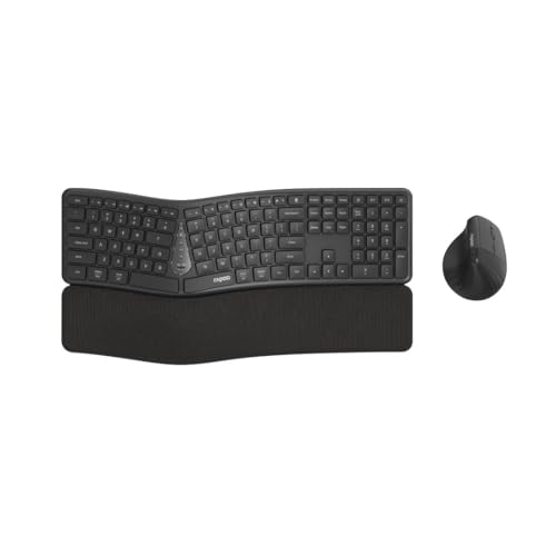 Rapoo 8810ME Tastatur Maus Set Kabellos ergonomisch - Bluetooth & 2.4G USB Wireless, Multi Device bis 3 Geräte, vertikale Maus, Geteilte Tastatur mit Handballenauflage, QWERTZ Layout Deutsch, grau Bild 1