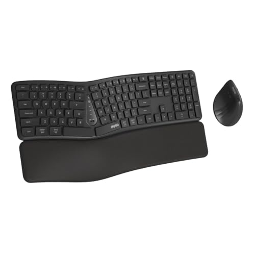Rapoo 8810ME Tastatur Maus Set Kabellos ergonomisch - Bluetooth & 2.4G USB Wireless, Multi Device bis 3 Geräte, vertikale Maus, Geteilte Tastatur mit Handballenauflage, QWERTZ Layout Deutsch, grau Bild 3