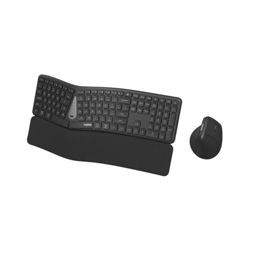 Rapoo 8810ME Tastatur Maus Set Kabellos ergonomisch - Bluetooth & 2.4G USB Wireless, Multi Device bis 3 Geräte, vertikale Maus, Geteilte Tastatur mit Handballenauflage, QWERTZ Layout Deutsch, grau Bild 5