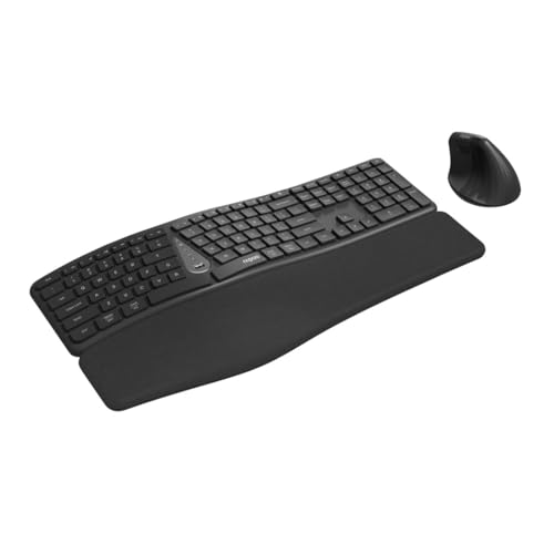Rapoo 8810ME Tastatur Maus Set Kabellos ergonomisch - Bluetooth & 2.4G USB Wireless, Multi Device bis 3 Geräte, vertikale Maus, Geteilte Tastatur mit Handballenauflage, QWERTZ Layout Deutsch, grau Bild 7