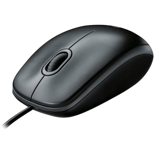 Logitech B100 Maus mit Kabel, USB-Anschluss, 800 DPI Optischer Sensor, 3 Tasten, Für Links- und Rechtshänder, PC/Mac - Schwarz Bild 1