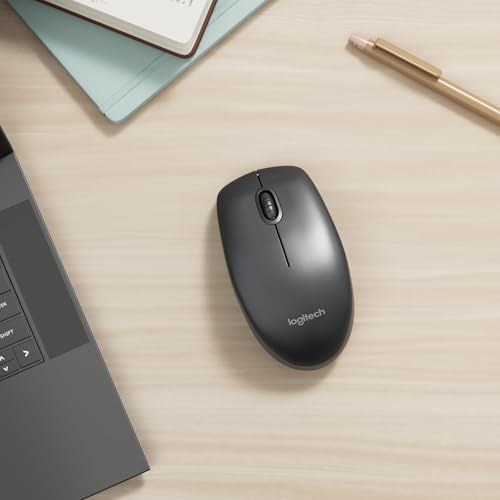 Logitech B100 Maus mit Kabel, USB-Anschluss, 800 DPI Optischer Sensor, 3 Tasten, Für Links- und Rechtshänder, PC/Mac - Schwarz Bild 2