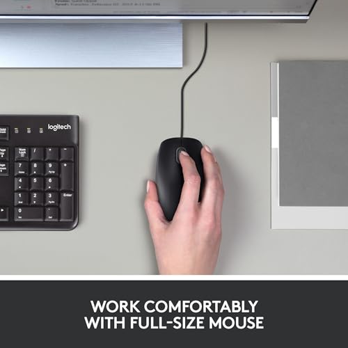 Logitech B100 Maus mit Kabel, USB-Anschluss, 800 DPI Optischer Sensor, 3 Tasten, Für Links- und Rechtshänder, PC/Mac - Schwarz Bild 3