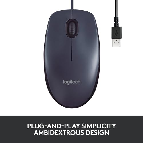 Logitech B100 Maus mit Kabel, USB-Anschluss, 800 DPI Optischer Sensor, 3 Tasten, Für Links- und Rechtshänder, PC/Mac - Schwarz Bild 4