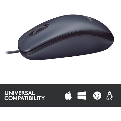 Logitech B100 Maus mit Kabel, USB-Anschluss, 800 DPI Optischer Sensor, 3 Tasten, Für Links- und Rechtshänder, PC/Mac - Schwarz Bild 5