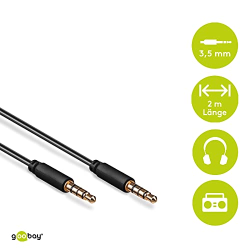 goobay AUX Kabel 2m – 3,5 mm Klinkenkabel 4-polig, Stecker auf Stecker, Stereo Audiokabel für Kopfhörer, Headset mit Mikrofon, Auto, Smartphone, Lautsprecher & PC – 63830 Bild 2
