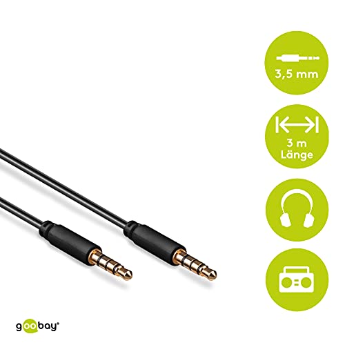 goobay Klinkenkabel 3m, 4-poliges AUX Kabel, 3.5mm Stecker auf Stecker, für Headset mit Mikrofon, Slim-Stecker, schwarz - 63832 Bild 2