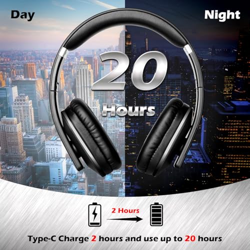 August EP650 - Bluetooth Kopfhörer v4.2 NFC mit aptX Low Latency - Stereo Over Ear Headphones Audio App kabellose Kopfhörer mit Mikrofon für Freisprecher tiefer Bass 15h Akku (schwarz) Bild 2