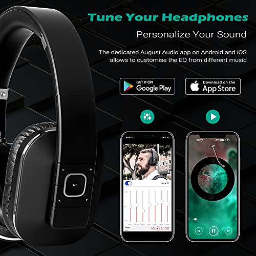 August EP650 - Bluetooth Kopfhörer v4.2 NFC mit aptX Low Latency - Stereo Over Ear Headphones Audio App kabellose Kopfhörer mit Mikrofon für Freisprecher tiefer Bass 15h Akku (schwarz) Bild 3