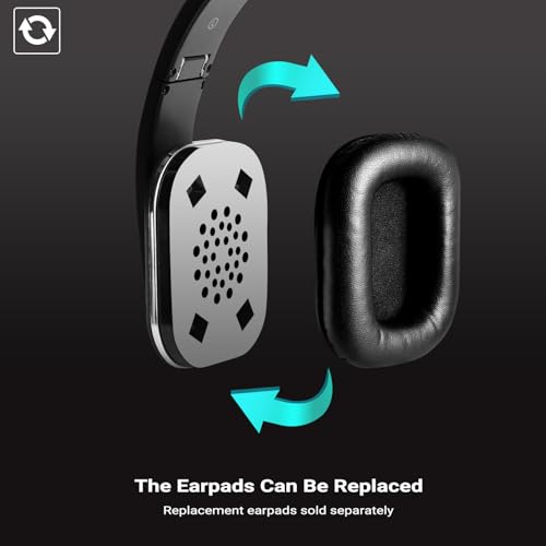 August EP650 - Bluetooth Kopfhörer v4.2 NFC mit aptX Low Latency - Stereo Over Ear Headphones Audio App kabellose Kopfhörer mit Mikrofon für Freisprecher tiefer Bass 15h Akku (schwarz) Bild 5
