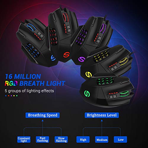 UtechSmart Venus -gaming maus 12 tasten mmo maus 16400 dpi USB Laser Gaming Mouse | 18 Tasten naga | 16400 dpi Abtastrate | High Precision | konfigurierbare LED-Farb-Beleuchtung | MMO Gaming Bild 2