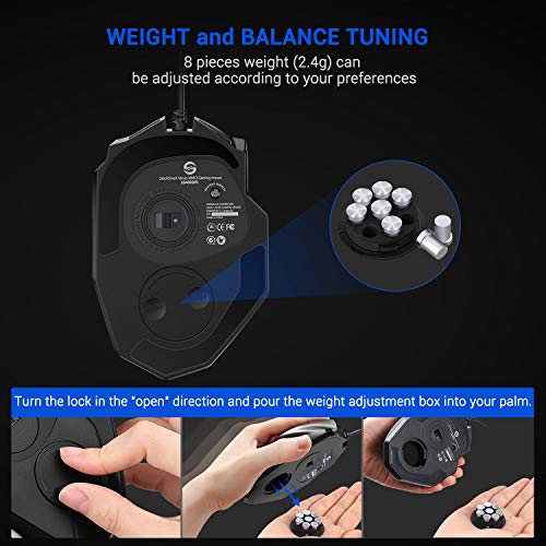 UtechSmart Venus -gaming maus 12 tasten mmo maus 16400 dpi USB Laser Gaming Mouse | 18 Tasten naga | 16400 dpi Abtastrate | High Precision | konfigurierbare LED-Farb-Beleuchtung | MMO Gaming Bild 3