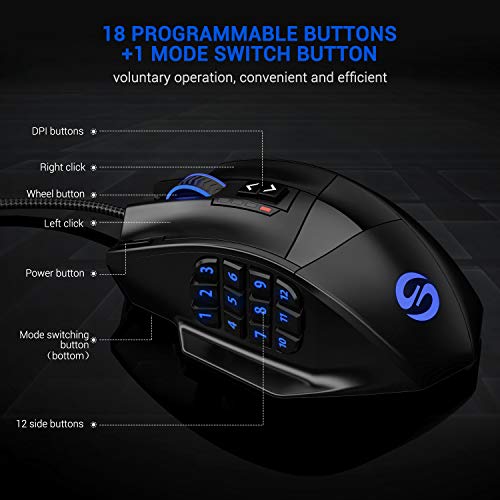 UtechSmart Venus -gaming maus 12 tasten mmo maus 16400 dpi USB Laser Gaming Mouse | 18 Tasten naga | 16400 dpi Abtastrate | High Precision | konfigurierbare LED-Farb-Beleuchtung | MMO Gaming Bild 4