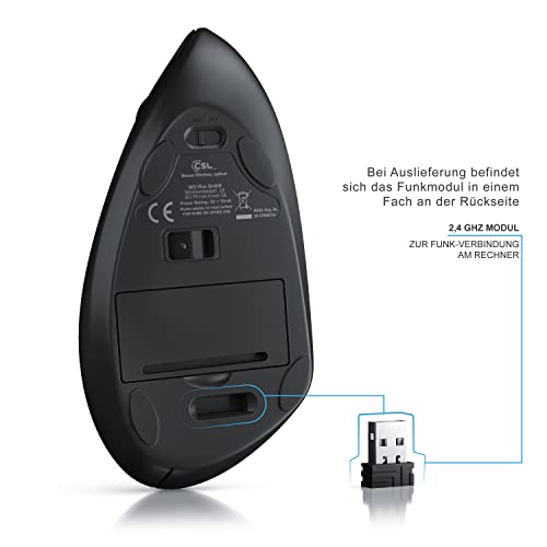 CSL - optische Wireless kabellos Funk Maus - vertikale Ausführung - ergonomisches Design - Vorbeugung gegen Mausarm Tennisarm - besonders armschonend - 5 Tasten Bild 4