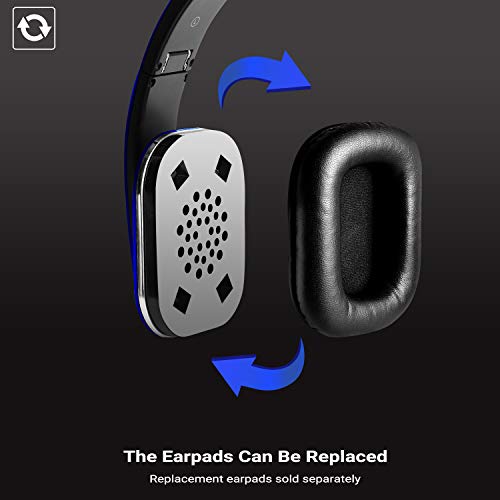 August EP650 - Bluetooth Kopfhörer v4.2 NFC mit aptX Low Latency - Stereo Over Ear Headphones Audio App kabellose Kopfhörer mit Mikrofon für Freisprecher tiefer Bass 15h Akku (Blau) Bild 2