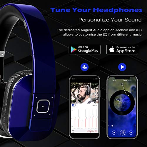 August EP650 - Bluetooth Kopfhörer v4.2 NFC mit aptX Low Latency - Stereo Over Ear Headphones Audio App kabellose Kopfhörer mit Mikrofon für Freisprecher tiefer Bass 15h Akku (Blau) Bild 3