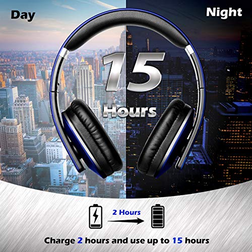 August EP650 - Bluetooth Kopfhörer v4.2 NFC mit aptX Low Latency - Stereo Over Ear Headphones Audio App kabellose Kopfhörer mit Mikrofon für Freisprecher tiefer Bass 15h Akku (Blau) Bild 4