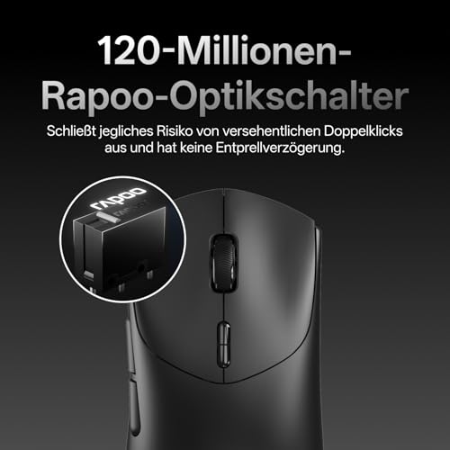Rapoo VT7 MAX Kabellose Gaming-Maus, Echte 8000Hz Abfragerate, 30K DPI Sensor, 53g Ultraleicht, 750 Std. Akku, Nordic nRF54L15 MCU, 120 Millionen Optische Schalter, 10 Programmierbare Tasten, Schwarz Bild 6