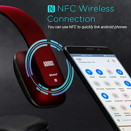 August EP636 - Bluetooth v4.1 NFC Kopfhörer - mit Freisprechfunktion und integriertem 14h Akku (rot) Bild 3