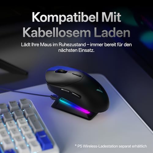 Rapoo VT2 Kabellose Gaming-Maus, 26K DPI Sensor, echte 8000Hz Abfragerate, 53g Ultraleicht, 750 Std. Akku, Nordic nRF54L15 MCU, 100 Millionen mechanische Schalter, 10 programmierbare Tasten, Schwarz Bild 7