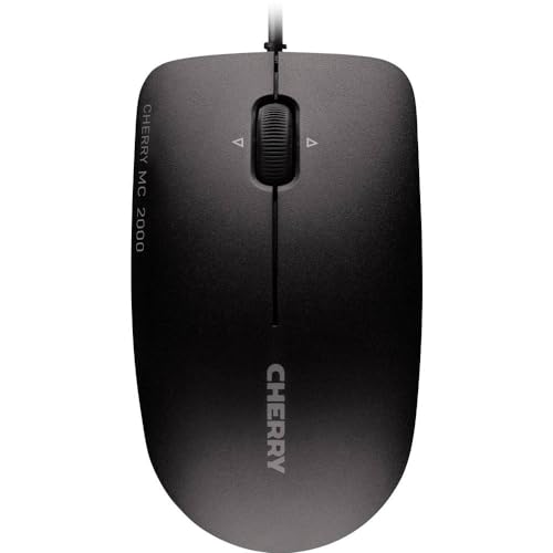 CHERRY MC 2000, Kabelgebundene Maus in Standardgröße, Symmetrisches Design für Rechts- und Linkshänder, 3 Tasten, 1600 DPI, Tilt-Wheel, GS-Zulassung, Schwarz Bild 1