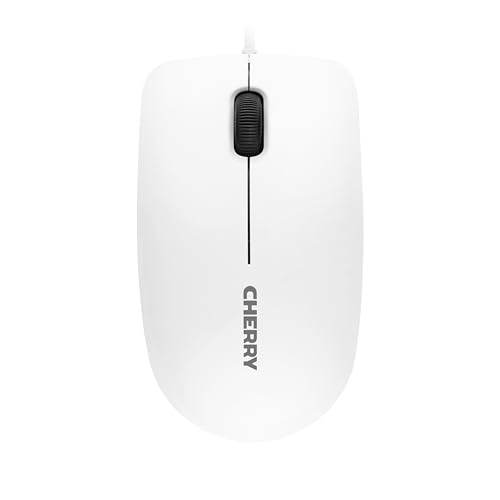 CHERRY MC 1000, Kabelgebundene Office-Maus, Optischer Sensor (1.200 DPI), 3 Tasten, Symmetrisches Design für Links- & Rechtshänder, GS-Zertifizierung, Weiß-Grau Bild 1