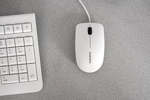 CHERRY MC 1000, Kabelgebundene Office-Maus, Optischer Sensor (1.200 DPI), 3 Tasten, Symmetrisches Design für Links- & Rechtshänder, GS-Zertifizierung, Weiß-Grau Bild 2