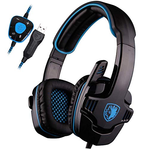 SADES SA901 7.1 Surround Sound Stereo Professionelle PC USB Gaming Headsets Stirnband Kopfhörer mit Mikrophon Tiefe Bässe Over-The-Ear-Lautstärkeregler für PC Gamers blau Bild 1