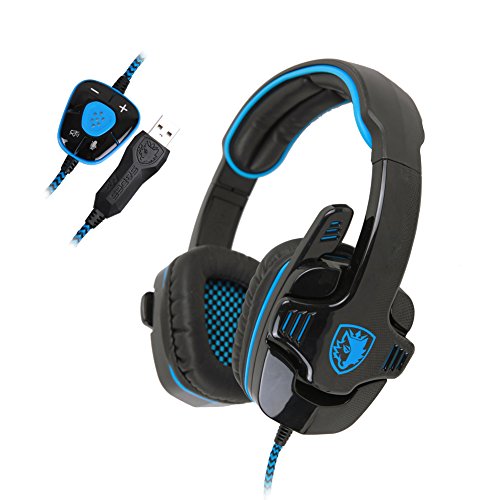 SADES SA901 7.1 Surround Sound Stereo Professionelle PC USB Gaming Headsets Stirnband Kopfhörer mit Mikrophon Tiefe Bässe Over-The-Ear-Lautstärkeregler für PC Gamers blau Bild 2
