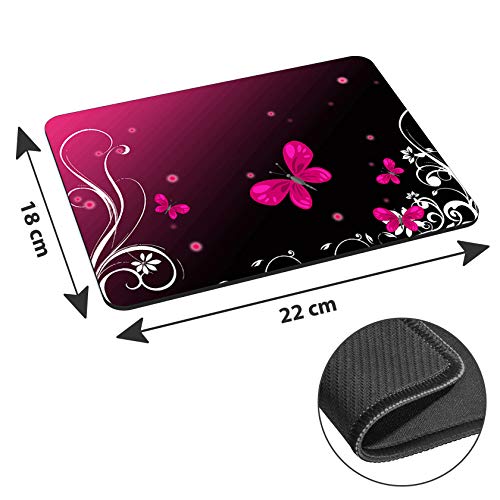 PEDEA Gaming und Office Mauspad - 220 x 180 mm - mit vernähten Rändern und rutschfester Unterseite, Butterfly Bild 2