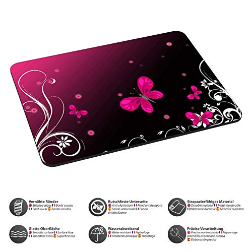 PEDEA Gaming und Office Mauspad - 220 x 180 mm - mit vernähten Rändern und rutschfester Unterseite, Butterfly Bild 3