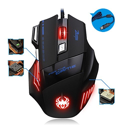 zelotes Kabelgebundene Gaming-Maus mit 7200 DPI,8 Tasten,LED-Beleuchtung,USB optische Ergonomische Gamer Maus mit Kabel für PC,Mac,Laptop,Schwarz Bild 4