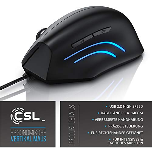 CSL - optische Vertikal USB Maus - vertikale kabelgebundene Ausführung - ergonomisches Design - Vorbeugung gegen Maus- Tennisarm besonders armschonend - 6 Tasten Bild 3