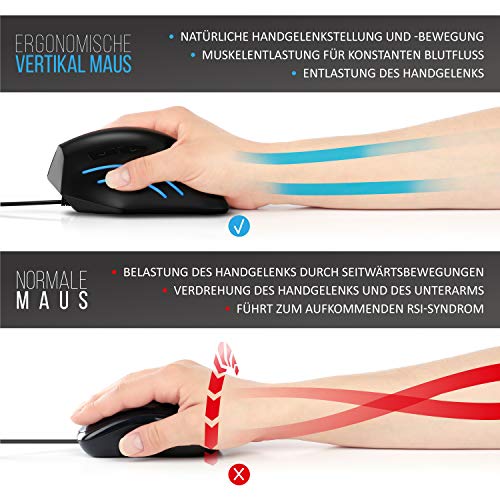 CSL - optische Vertikal USB Maus - vertikale kabelgebundene Ausführung - ergonomisches Design - Vorbeugung gegen Maus- Tennisarm besonders armschonend - 6 Tasten Bild 4