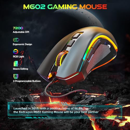 Redragon M602 Gaming Maus mit Kabel, Wired Computer Mouse Gaming mit Treiber, 7 Programmierbare Tasten und RGB-Leuchten, 7200 DPI PC Maus Gaming Ideal für PC/Laptop (schwarz) Bild 2