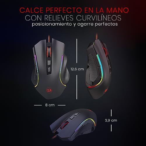 Redragon M602 Gaming Maus mit Kabel, Wired Computer Mouse Gaming mit Treiber, 7 Programmierbare Tasten und RGB-Leuchten, 7200 DPI PC Maus Gaming Ideal für PC/Laptop (schwarz) Bild 3