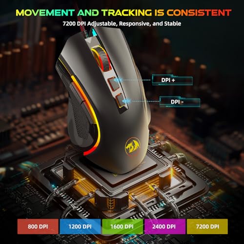 Redragon M602 Gaming Maus mit Kabel, Wired Computer Mouse Gaming mit Treiber, 7 Programmierbare Tasten und RGB-Leuchten, 7200 DPI PC Maus Gaming Ideal für PC/Laptop (schwarz) Bild 4