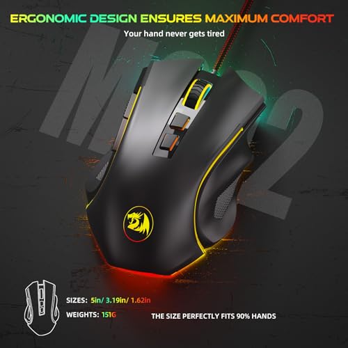 Redragon M602 Gaming Maus mit Kabel, Wired Computer Mouse Gaming mit Treiber, 7 Programmierbare Tasten und RGB-Leuchten, 7200 DPI PC Maus Gaming Ideal für PC/Laptop (schwarz) Bild 5