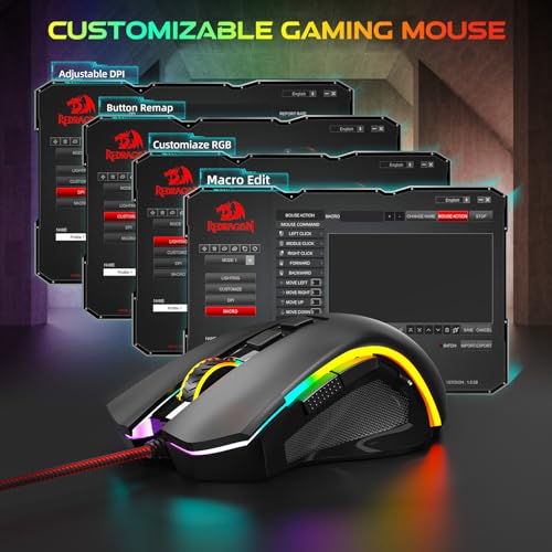 Redragon M602 Gaming Maus mit Kabel, Wired Computer Mouse Gaming mit Treiber, 7 Programmierbare Tasten und RGB-Leuchten, 7200 DPI PC Maus Gaming Ideal für PC/Laptop (schwarz) Bild 6