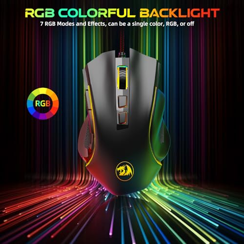 Redragon M602 Gaming Maus mit Kabel, Wired Computer Mouse Gaming mit Treiber, 7 Programmierbare Tasten und RGB-Leuchten, 7200 DPI PC Maus Gaming Ideal für PC/Laptop (schwarz) Bild 7