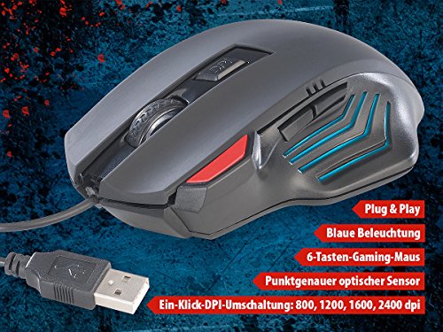 Mod-it Gamingmouse: Optische Gaming-Maus GA-824, 2.400 DPI, 6 Tasten, blaues Licht (USB Maus, Gamer Maus, optisches Kabel) Bild 2