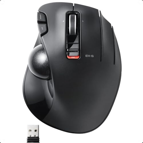 ELECOM EX-G Trackball-Maus, 2,4 GHz USB Wireless, Ergonomisches Design, Daumensteuerung, glatter Rollball, optische Verfolgung, 6 programmierbare Tasten, Neigungs-Scroll, Computermäuse für Laptop, PC, Bild 1