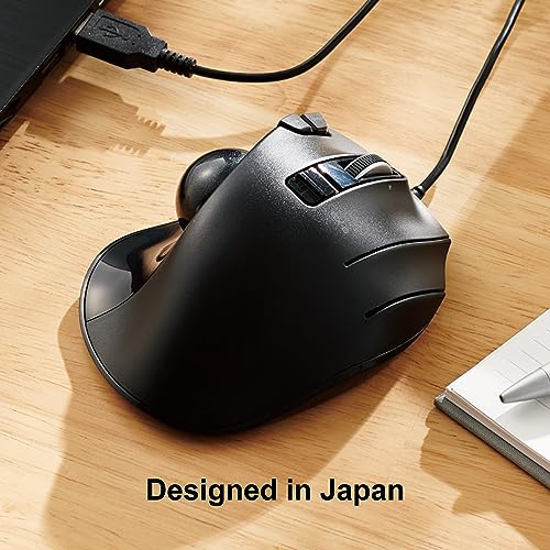 ELECOM Kabelgebundene Trackball-Maus mit einfacher Daumenkontrolle, geformtes ergonomisches Design, 6-Tasten-Funktion mit reibungsloser Verfolgung, präziser optischer Gaming-Sensor, kompatibel mit Bild 2